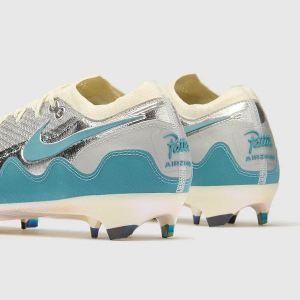 Mercurial Zoom Vapor 16 Elite x Patta FG Noise Aqua and Metallic Silver